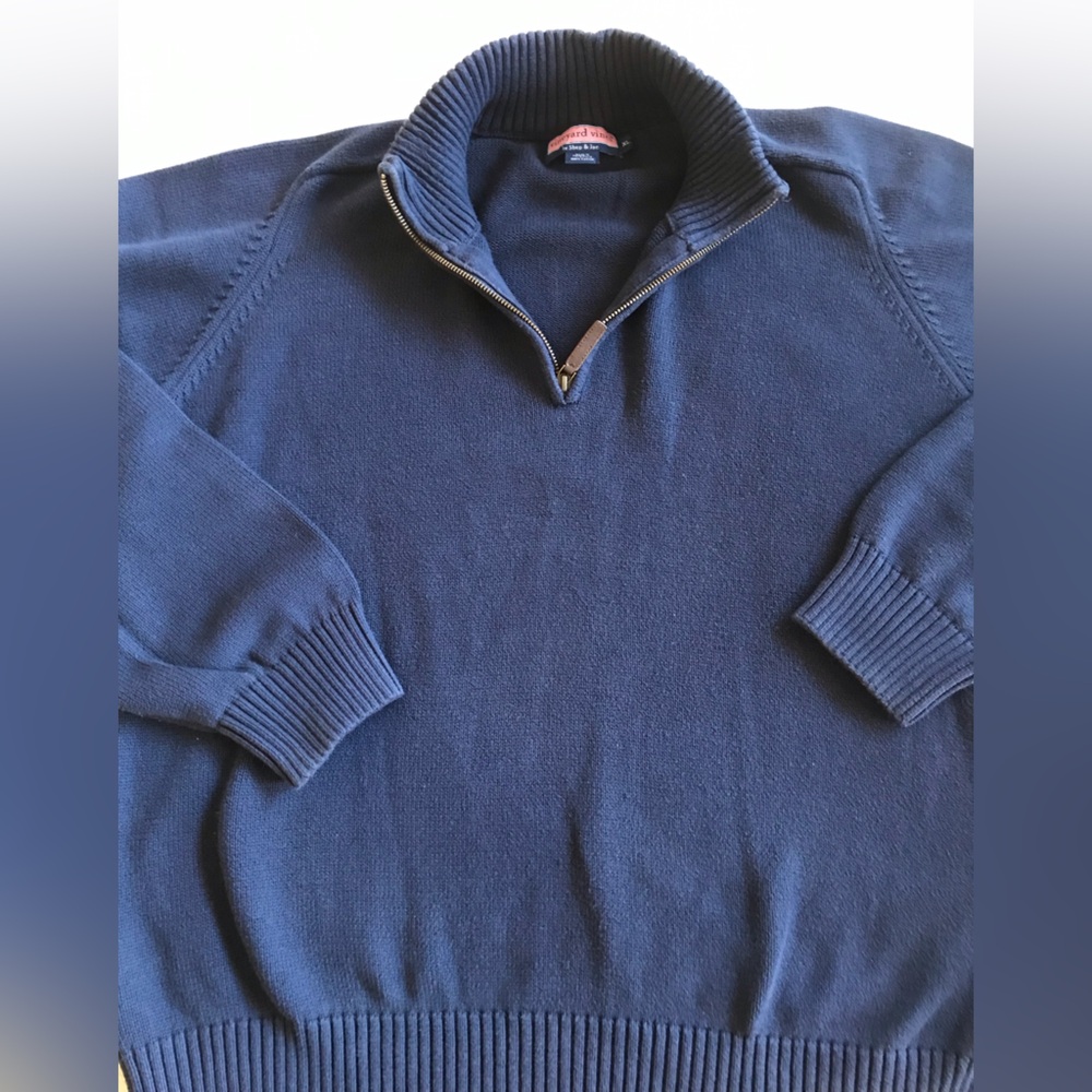 Vineyard Vines Early Production Navy Brass Zip-Up Cotton Saddle Sweater